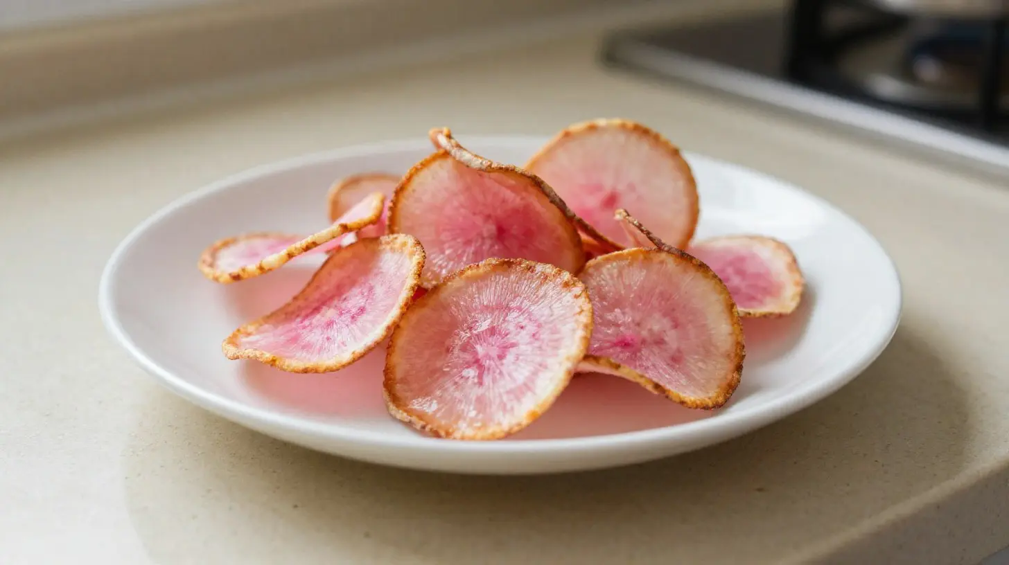 Krosse Rettichchips aus der Heißluftfritteuse für einen gesunden Snack.