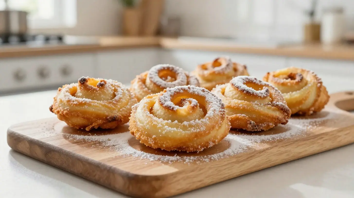 Leckeres Franzbrötchen aus der Heißluftfritteuse mit goldbrauner Kruste.