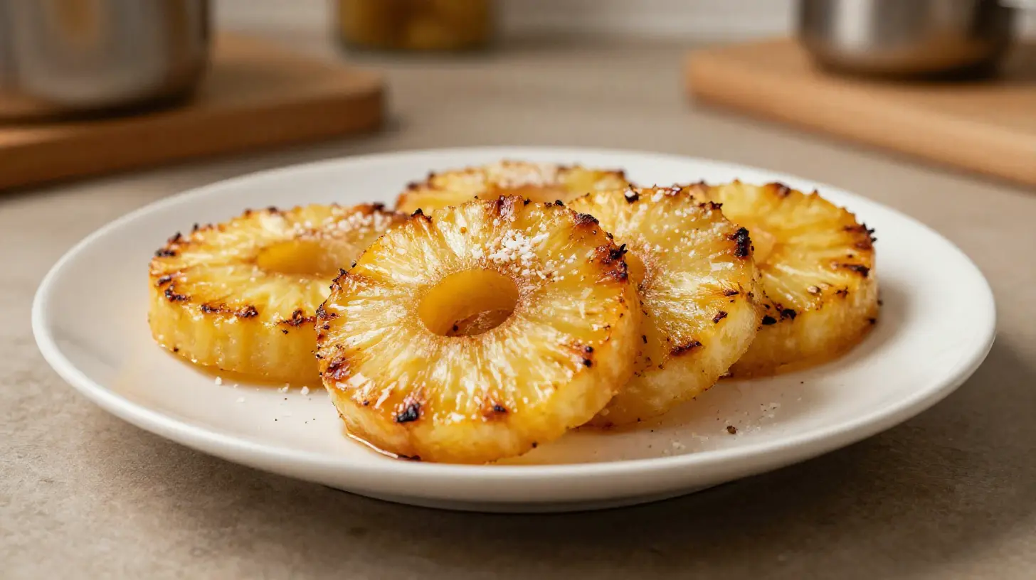 Gebackene Ananas mit Kokos, cremig und knusprig aus der Heißluftfritteuse, ein tropischer Genuss.