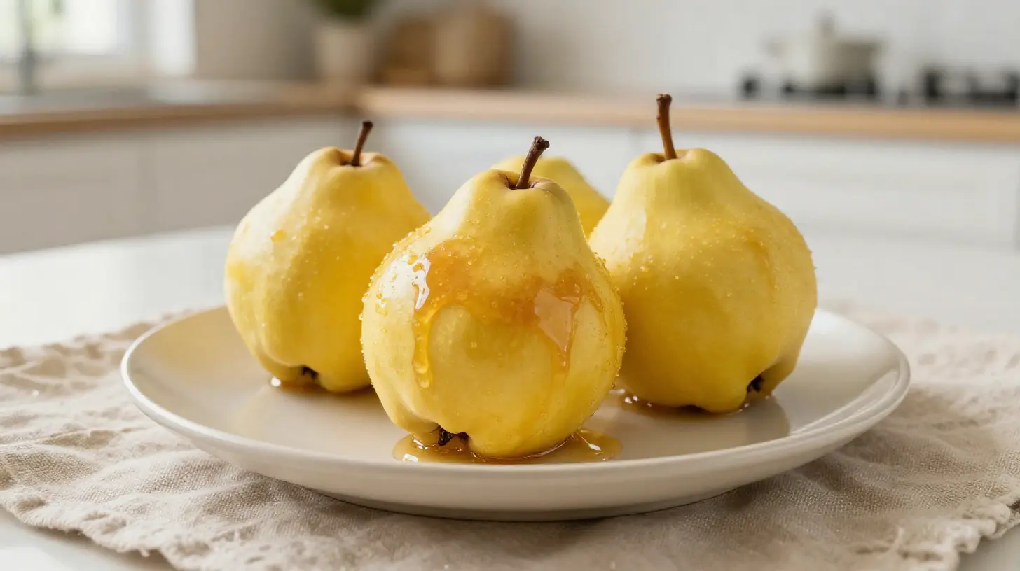 Köstliche gebackene Quitten aus der Heißluftfritteuse, perfekt für ein gesundes Dessert.