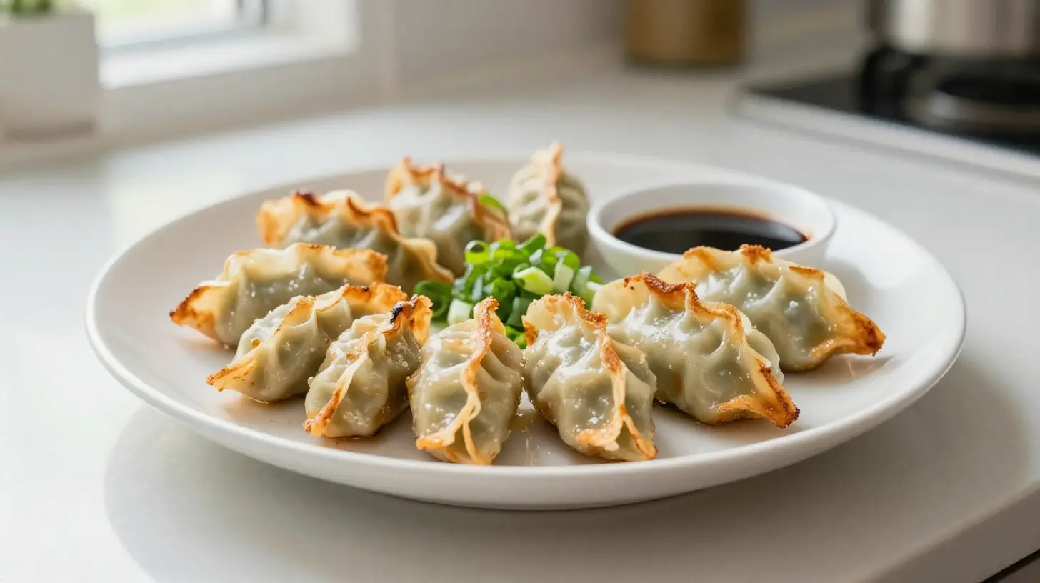 Perfekte Gyoza zubereitet im Airfryer mit knuspriger Kruste.