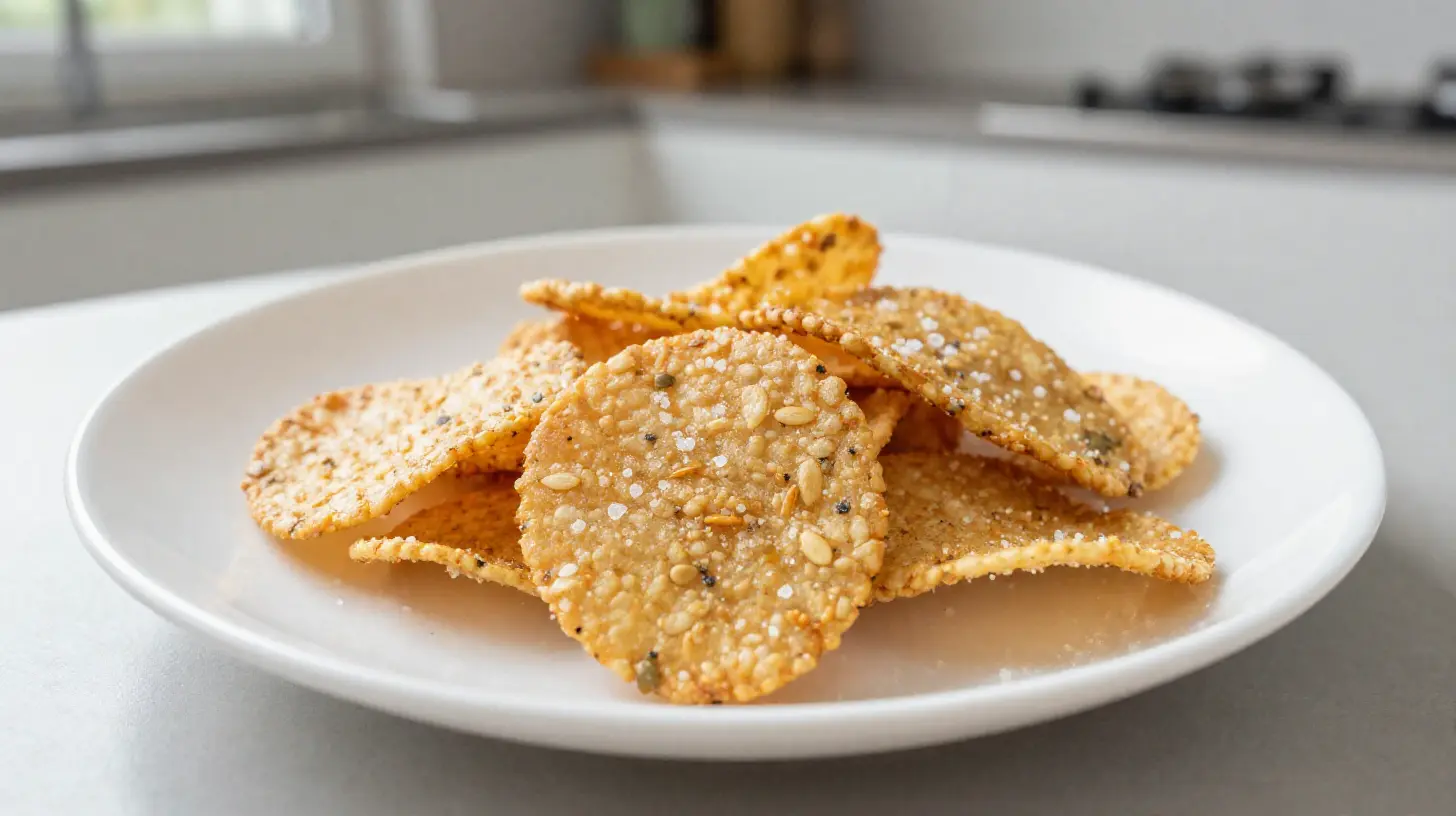 Knusprige Hanfsamen-Chips aus der Heißluftfritteuse, perfekt für einen gesunden Snack.