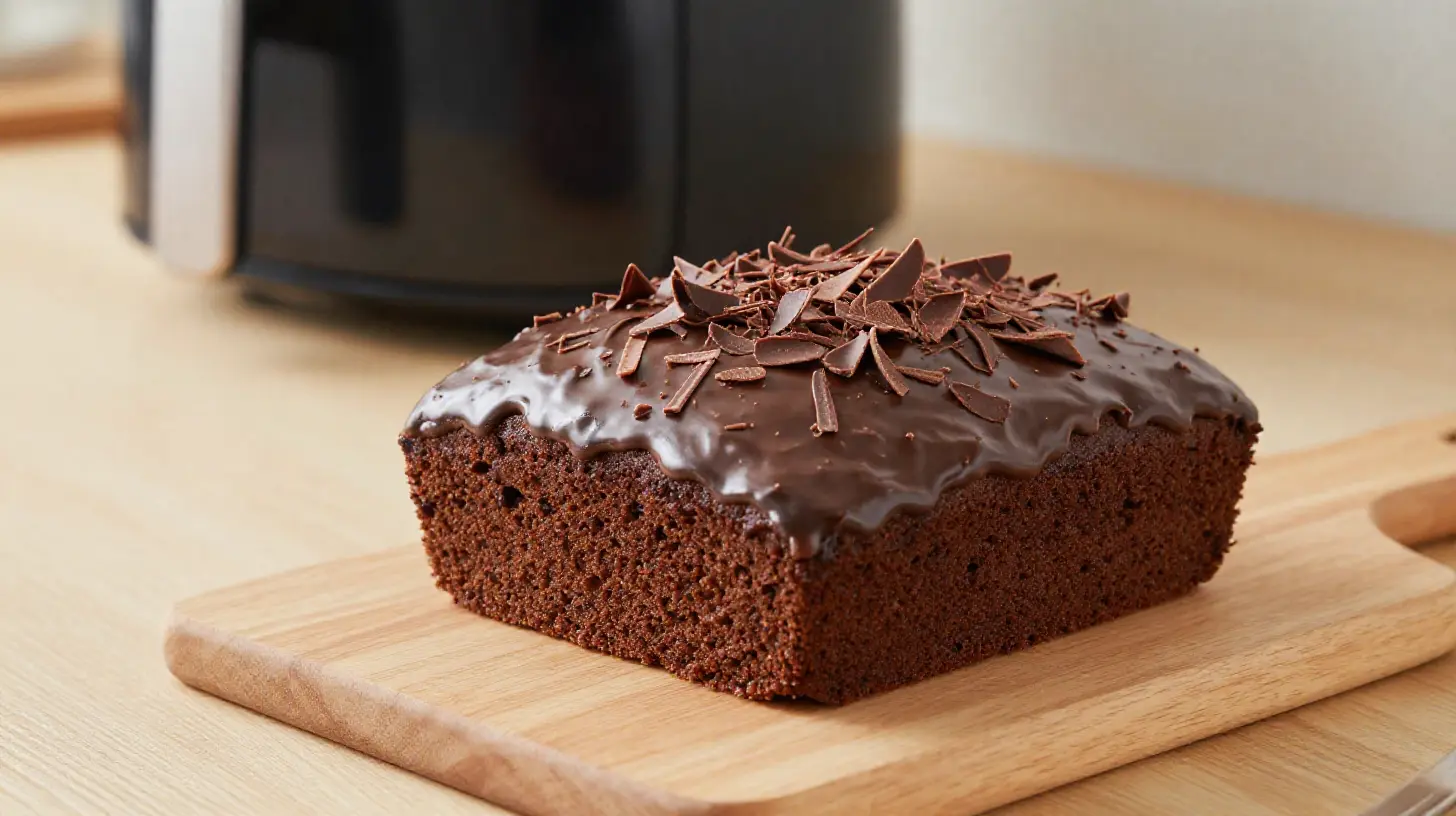 Saftiger Schokoladenkuchen, der köstlich in der Heißluftfritteuse zubereitet wurde.