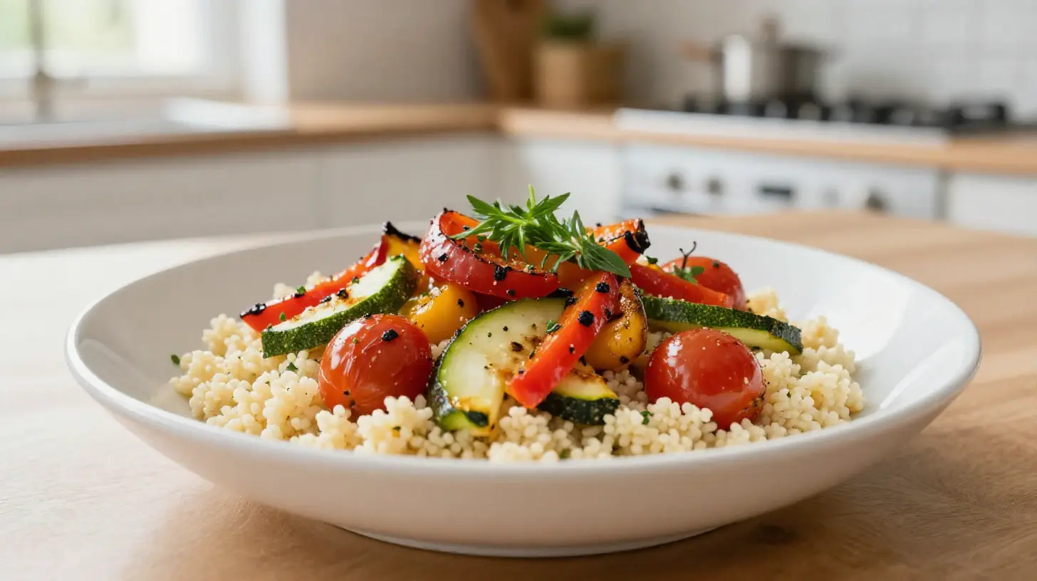 Köstliches Couscous-Gemüse im Airfryer perfekt zubereitet für gesunde Mahlzeiten.