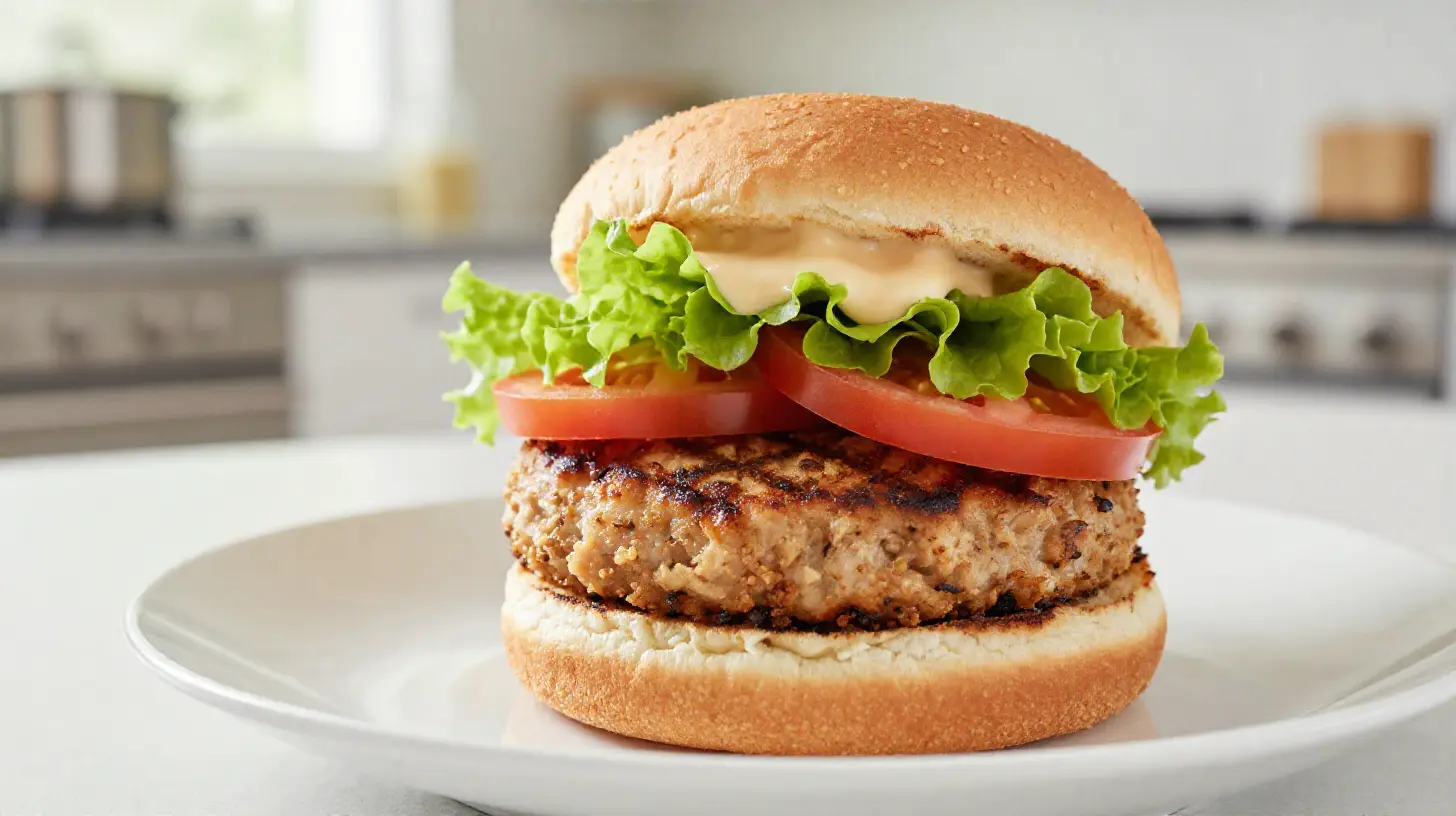 Saftiger Thunfischburger, der im Airfryer zubereitet wurde und voller Geschmack ist.